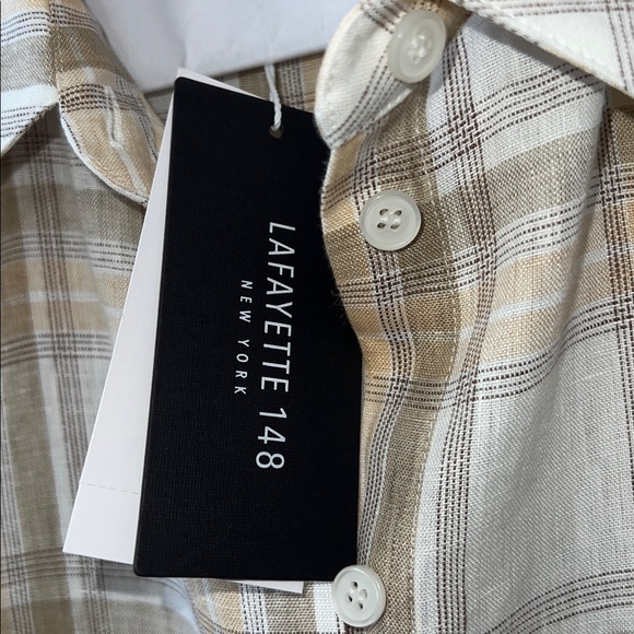 Lafayette 148 New York Beige Plaid Shirt - Picture 3 of 4